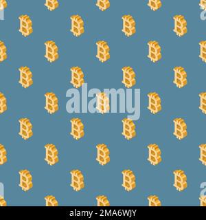 Seamless pattern 3D bitcoin logo blue background Stock Vector