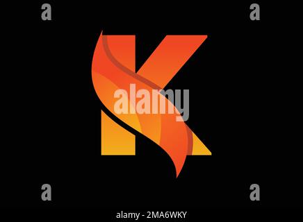 Initial K monogram letter with a swoosh or flame. Fire flames or swoosh design vector illustration Stock Vector