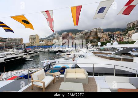 Deck of a yacht flagged over the tops at Port Hercule, Formula 1