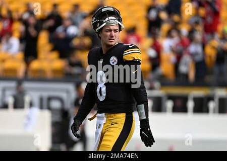 Pittsburgh Steelers quarterback Kenny Pickett rolls out against the Tampa  Bay Buccaneers during an NFL football game at Acrisure Stadium, Sunday,  Oct. 16, 2022 in Pittsburgh. (Winslow Townson/AP Images for Panini Stock