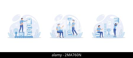 Learning development and growth. Self-learning, online emoloyee education distance e-learning. Skill improvement. Self development program way to succ Stock Vector