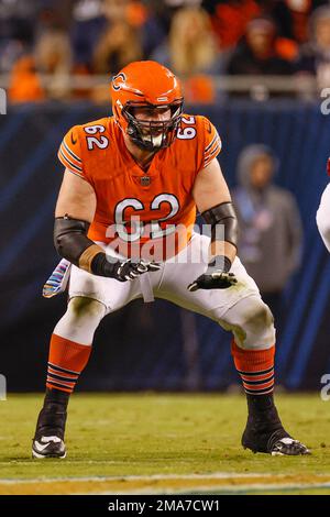 Chicago Bears guard Lucas Patrick (62) celebrates a Bears touchdown against  the San Francisco 49ers during