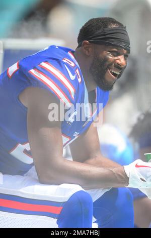 Buffalo Bills running back Taiwan Jones (25) stands for the National Anthem  before playing against the New York Jets in an NFL football game, Sunday,  Dec. 11, 2022, in Orchard Park, N.Y.