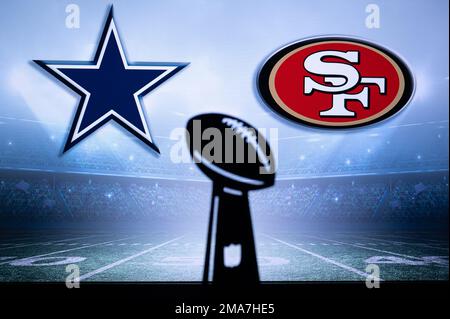 SAN FRANCISCO, USA, JANUARY 18, 2023: Dallas Cowboys vs. San Francisco 49ers. NFL Divisional Round 2023, Silhouette of Vince Lombardi Trophy for the w Stock Photo