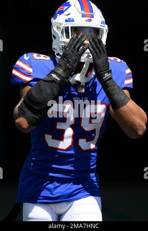 Buffalo Bills cornerback Cam Lewis (39) warms up before an NFL