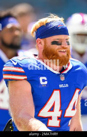 Buffalo Bills inside linebacker Tyler Matakevich (44) walks off the field  after an NFL football game against the Washington Football Team, Sunday,  Sept. 26, 2021, in Orchard Park, N.Y. (AP Photo/Brett Carlsen