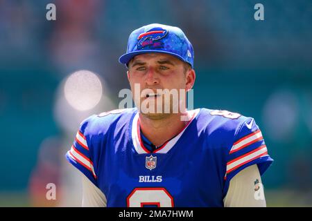 Buffalo Bills punter Sam Martin (8) walks off the field after an NFL  football game against the Green Bay Packers, Sunday, Oct. 30, 2022, in  Orchard Park, N.Y. (AP Photo/Bryan Bennett Stock