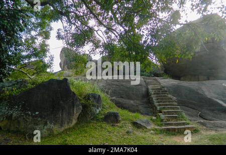 The Anuradhapura Kingdom, the first established kingdom in ancient Sri Lanka is situated in North Central Province of Sri Lanka. King Pandukabhaya in 437 BC, ruled the country based in Anuradhapura. Sri Lanka. Stock Photo