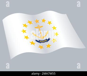 accurate correct rhode island ri state flag flying waving flowing vector isolated on white background Stock Vector