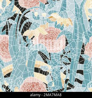 Seamless mosaic pattern.Seamless vintage pattern with an effect of attrition. Patchwork carpet. Hand drawn seamless abstract tiles. Azulejos tiles Stock Vector