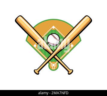 simple classic wooden baseball bat ball and diamond field logo vector illustration isolated on white background Stock Vector