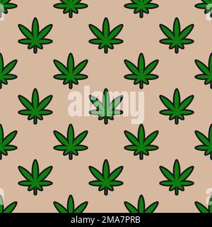 Seamless pattern with cannabis on beige background Stock Vector