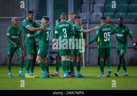 Ludogorets' team celebrate their first goal during the Europa