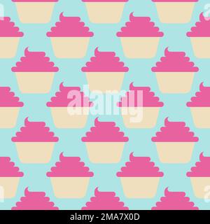 Seamless pattern with cupcake on a blue background Stock Vector