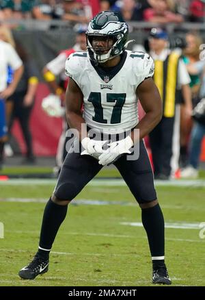 Philadelphia Eagles linebacker Nakobe Dean (17) pursues a play against the  Detroit Lions during an NFL football game, Sunday, Sept. 11, 2022, in  Detroit. (AP Photo/Rick Osentoski Stock Photo - Alamy