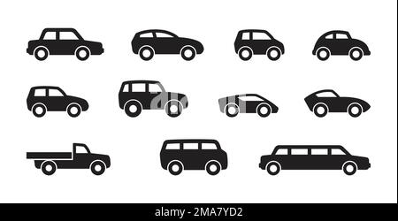 various civilian car vehicle simple silhouette side view set icon ...