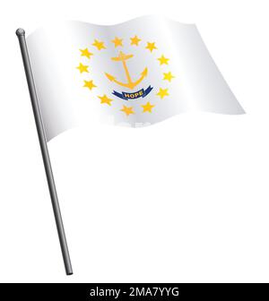 accurate correct rhode island ri state flag flying waving flowing on flagpole vector isolated on white background Stock Vector