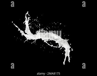 milk or white liquid splash isolated on black background Stock Photo