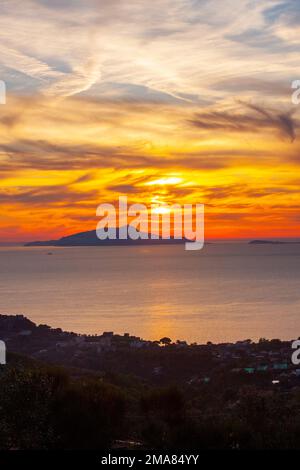 Sunset over the sea Capri - Italy Stock Photo