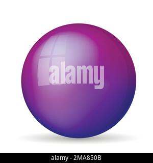 Glass purple ball or precious pearl. Glossy realistic ball, 3D abstract vector illustration highlighted on a white background. Big metal bubble with Stock Vector