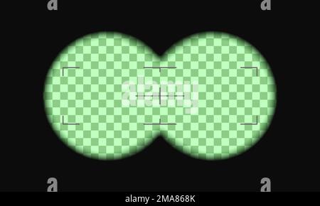 Binocular viewfinder template with green chromakey background and scale. Army, hunting or sniper optical tool for magnifying, discovering, searching, following, investigation. Vector illustration Stock Vector