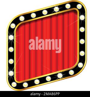 glitzy show time banner with light bulb frame and red curtain vector isolated on white background Stock Vector