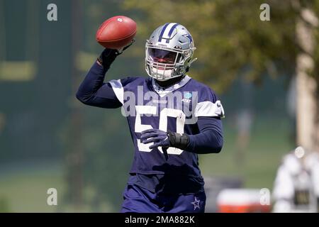 Dallas Cowboys linebacker Devin Harper goes through drills (50) during the  NFL football team's rookie minicamp in Frisco, Texas, Friday, May 13, 2022.  (AP Photo/Michael Ainsworth Stock Photo - Alamy