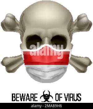 Human Skull with Crossbones and Surgical Mask in the Color of National Flag Indonesia. Mask in Form of the Indonesian Flag and Skull as Concept of Dir Stock Vector