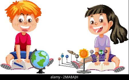 Scientist kids doing science experiment illustration Stock Vector