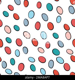 Happy Easter seamless pattern with colorful eggs on white background. Polka dots design for card, postcard, wallpaper, posters. Vector stock Stock Vector