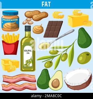 Variety of fat foods illustration Stock Vector