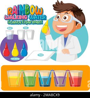 Rainbow walking water science experiment illustration Stock Vector