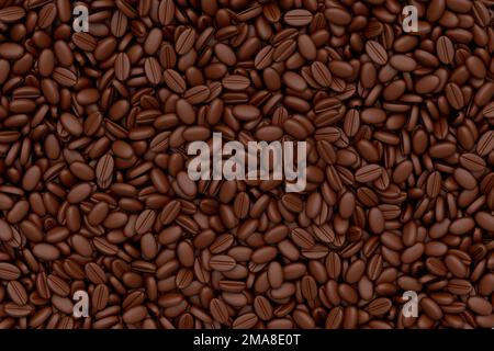 Roasted coffee beans spread out as background. 3d render of concept takeaway food and drink Stock Photo