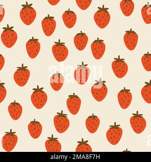 Seamless pattern with strawberry on color background. Natural delicious fresh ripe tasty fruit. Vector illustration for print, fabric, textile, banner Stock Vector