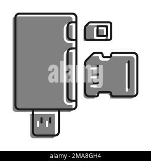 Linear filled with gray color icon. Adapter For Connecting External Carriers Of Digital Information. Simple black and white vector Isolated On white b Stock Vector