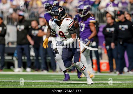 Chicago Bears safety Jaquan Brisker (9) in action during the second half of  an NFL football game against the Minnesota Vikings, Sunday, Oct. 9, 2022 in  Minneapolis. (AP Photo/Stacy Bengs Stock Photo - Alamy