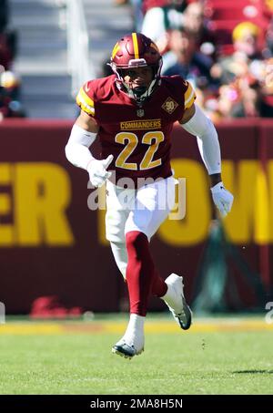 Washington Commanders safety Darrick Forrest (22) is introduced before an  NFL football game against the Atlanta Falcons Sunday, Nov. 27, 2022, in  Landover, Md. (AP Photo/Alex Brandon Stock Photo - Alamy