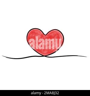 Red watercolor heart one line art style. Retro vintage y2k red love symbol for Valentines Day. Stock Vector