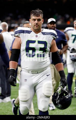 Seattle Seahawks offensive lineman Austin Blythe (63) walks off the field  after the Seahawks defeat the Arizona Cardinals 31-21 in an NFL football  game, Sunday, Nov. 6, 2022, in Glendale, Ariz. Seahawks