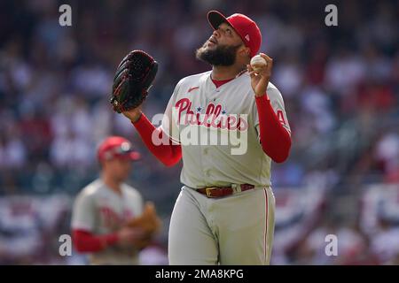 Philadelphia Phillies relief pitcher Jose Alvarado (46) in action during  the first baseball game of a