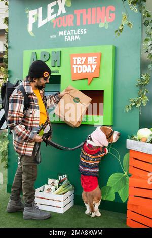 EDITORIAL USE ONLY Members of the public interact with Meatless