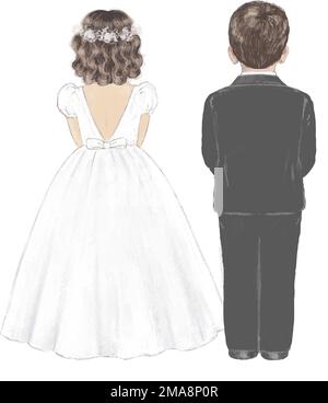 Girl and boy on their First Holy Communion, hand drawn illustration Stock Vector