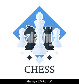 Chess club emblem. Chess tournament logo. Chess pieces. Isolated on a white background Stock Vector