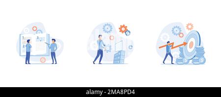 Strategic business planning, automation process. Business mission, rules, vision statement, competitive intelligence, goals action startup plan, brand Stock Vector