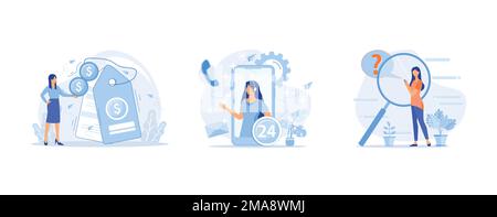 Pricing abstract concept , Support abstract concept, FAQ abstract concept, set flat vector modern illustration Stock Vector