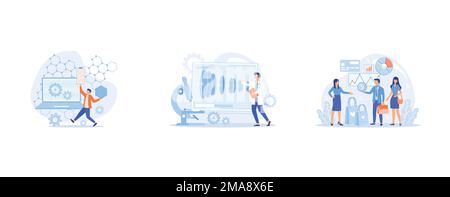 Graphene technologies abstract concept, Optical technology abstract concept, Consultative selling abstract concept, set flat vector modern illustratio Stock Vector
