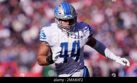 Detroit Lions linebacker Malcolm Rodriguez (44) pursues a play on