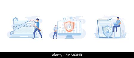 Computer forensics abstract concept, Cyber security risk management abstract concept, General data protection regulation abstract concept , set flat v Stock Vector