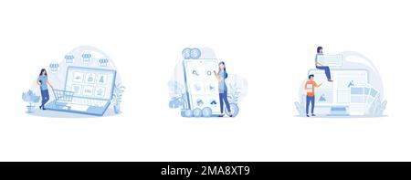 Niche service marketplace abstract concept , App monetization abstract concept, Typography abstract concept, set flat vector modern illustration Stock Vector