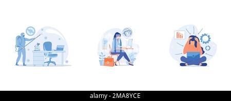 Commercial cleaning abstract concept , Emotional burnout abstract concept, Frustration abstract concept , set flat vector modern illustration Stock Vector